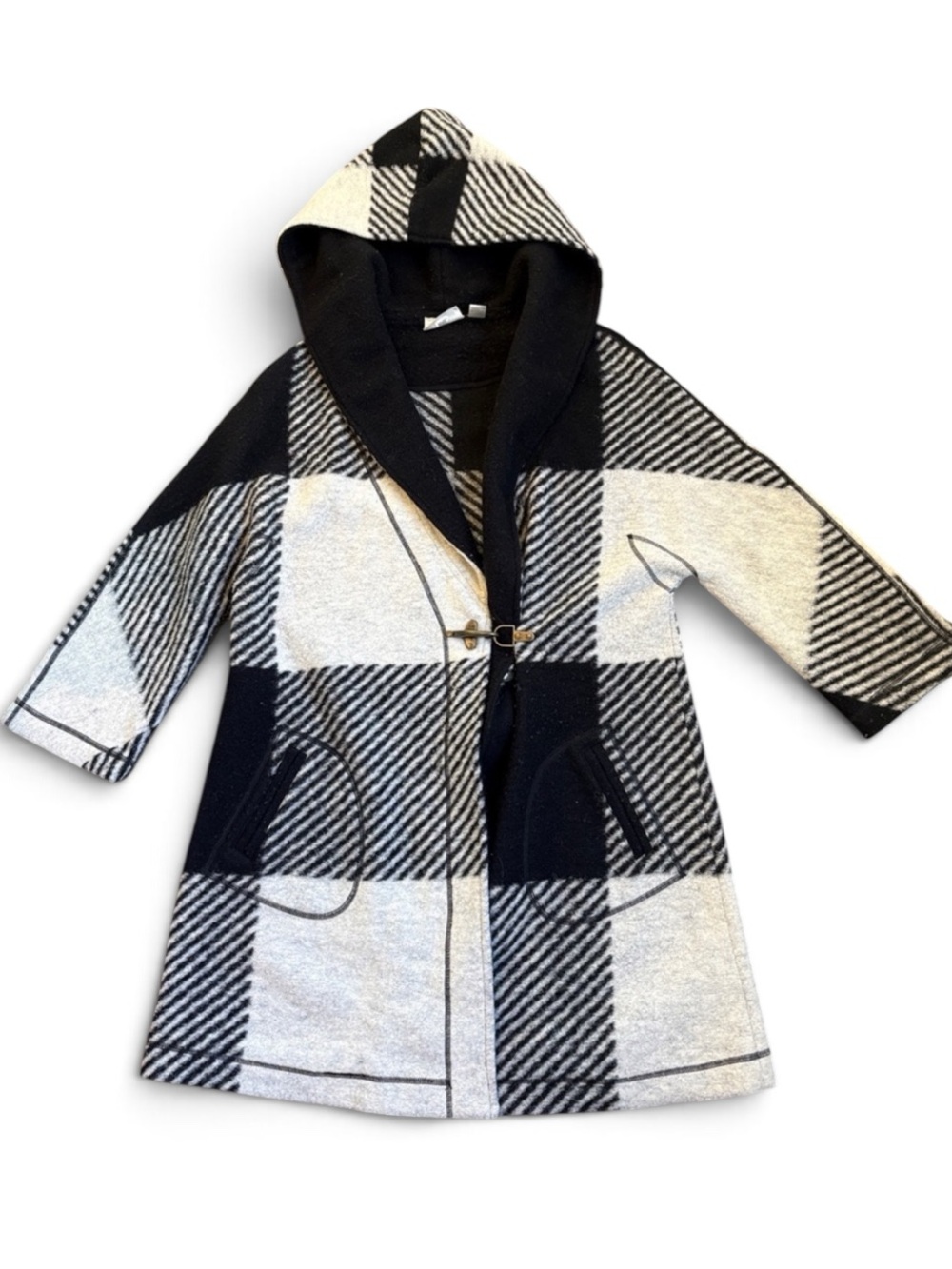 Kenar Wool-Blend Hooded Sweater Jacket Women’s XL Black/White Plaid